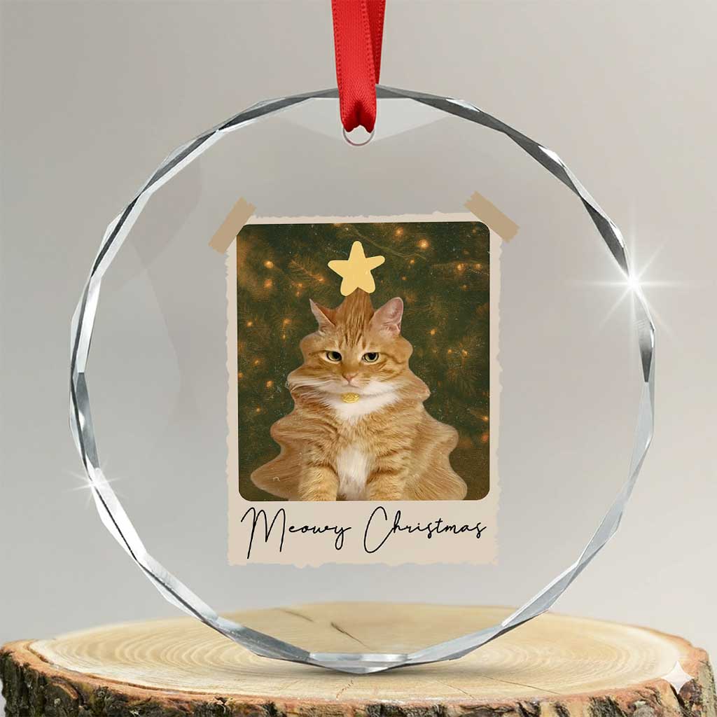 Meowy Christmas Crystal Glass Ornament Funny Cat Xmas Tree Retro Vintage Photo - Wonder Print Shop