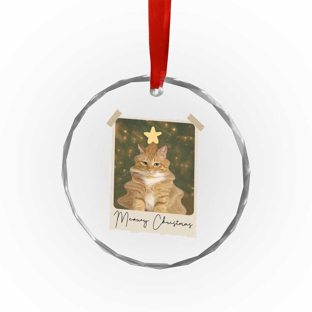 Meowy Christmas Crystal Glass Ornament Funny Cat Xmas Tree Retro Vintage Photo - Wonder Print Shop
