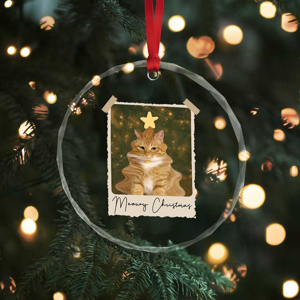 Meowy Christmas Crystal Glass Ornament Funny Cat Xmas Tree Retro Vintage Photo - Wonder Print Shop