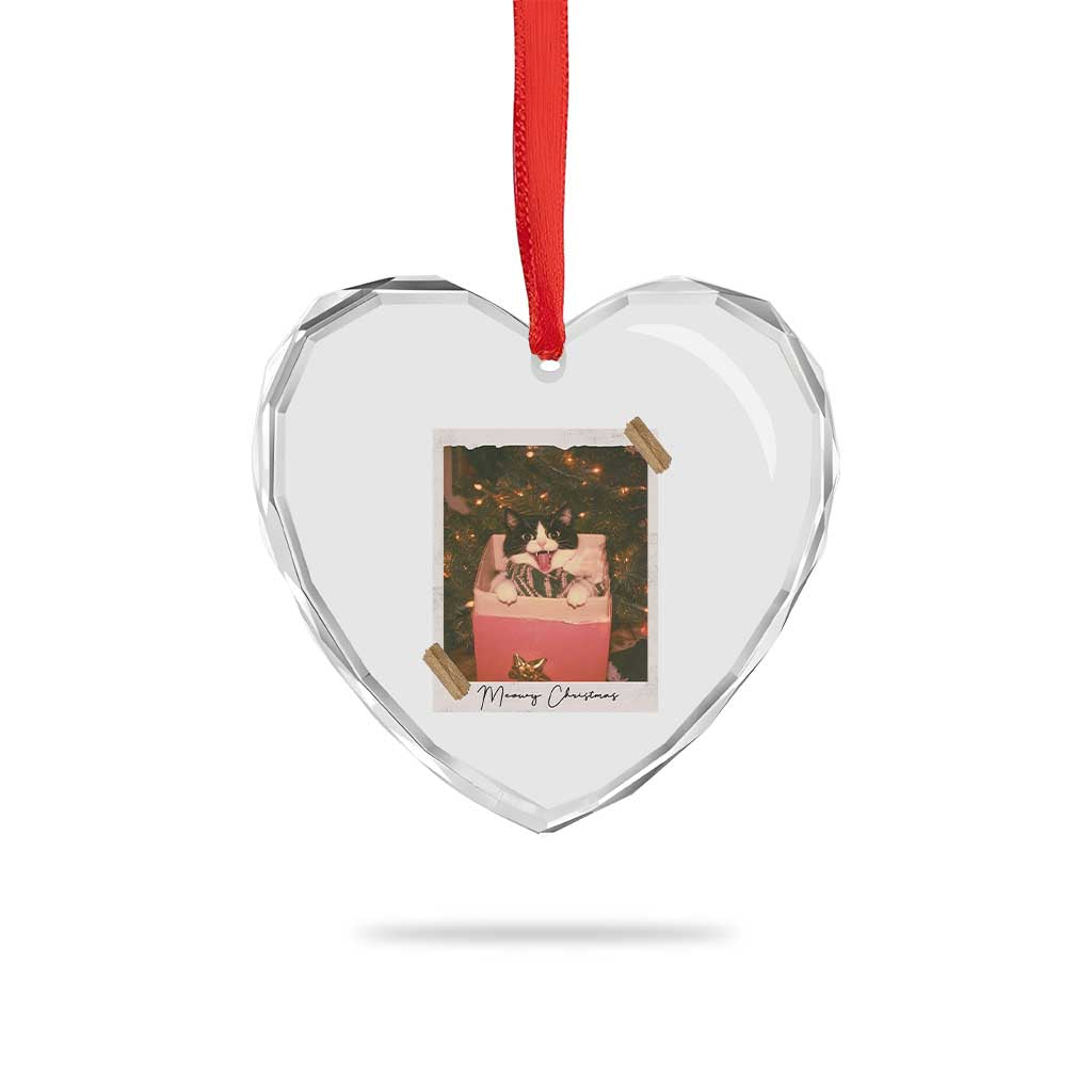 Meowy Christmas Heart Crystal Glass Ornament Cute Cat Lovers Xmas Retro Vintage Photo - Wonder Print Shop