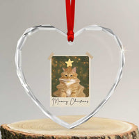 Meowy Christmas Heart Crystal Glass Ornament Funny Cat Xmas Tree Retro Vintage Photo - Wonder Print Shop