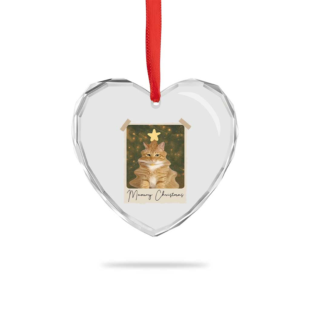 Meowy Christmas Heart Crystal Glass Ornament Funny Cat Xmas Tree Retro Vintage Photo - Wonder Print Shop