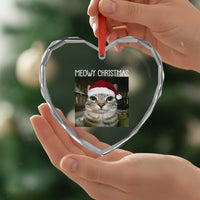 Meowy Christmas Heart Crystal Glass Ornament Xmas Silly Staring Cat Meme Santa Hat - Wonder Print Shop