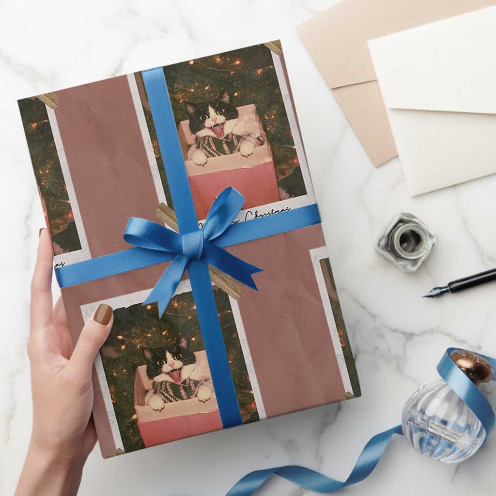 Meowy Christmas Wrapping Paper Roll Cute Cat Lovers Xmas Retro Vintage Photo - Wonder Print Shop