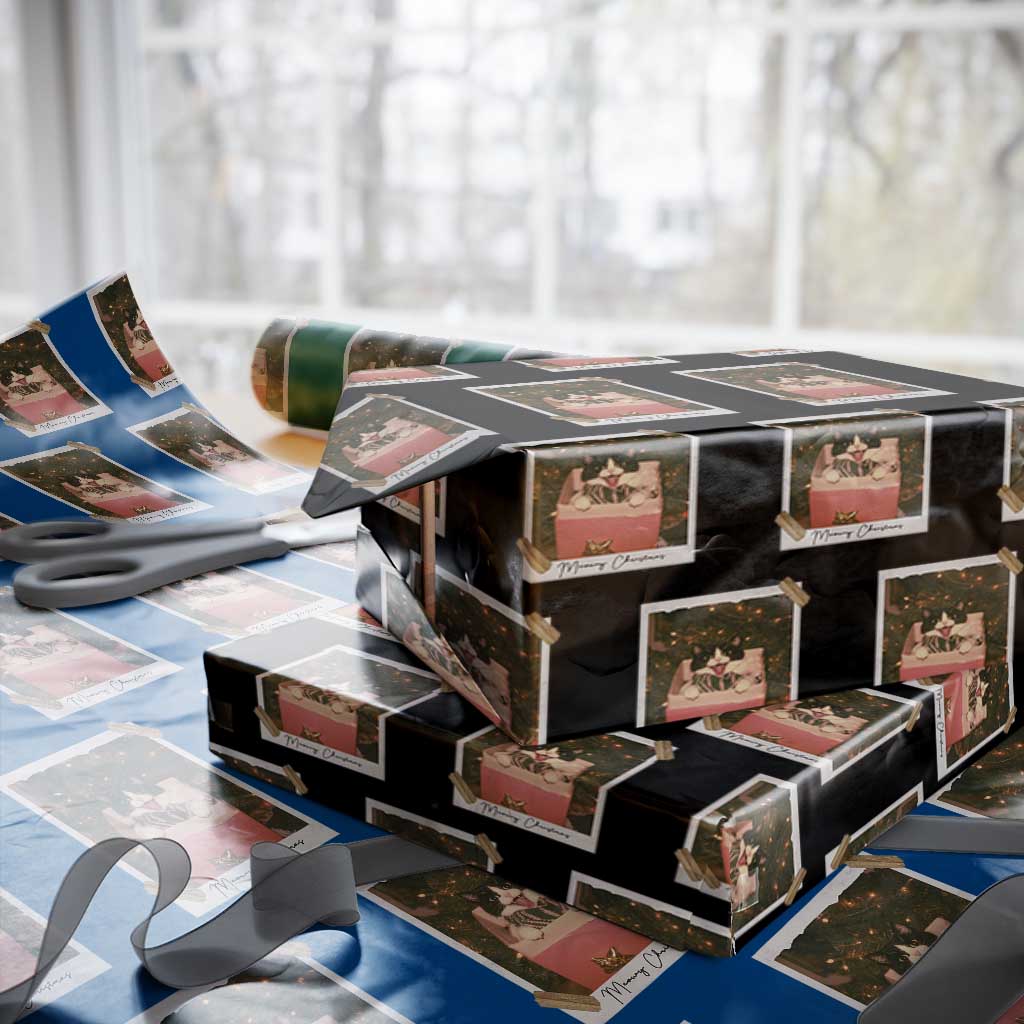 Meowy Christmas Wrapping Paper Roll Cute Cat Lovers Xmas Retro Vintage Photo - Wonder Print Shop