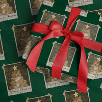 Meowy Christmas Wrapping Paper Roll Funny Cat Xmas Tree Retro Vintage Photo - Wonder Print Shop