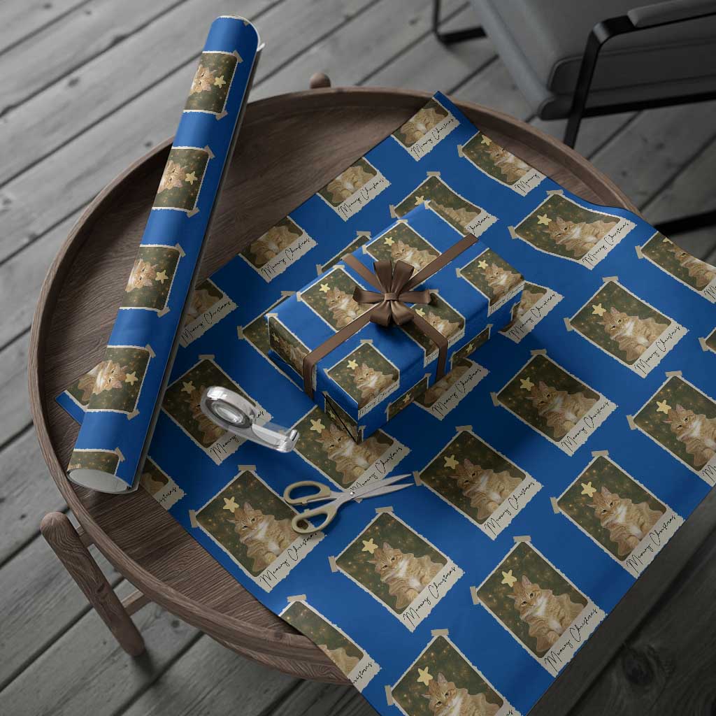 Meowy Christmas Wrapping Paper Roll Funny Cat Xmas Tree Retro Vintage Photo - Wonder Print Shop