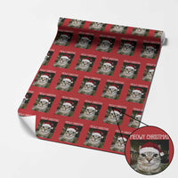 Meowy Christmas Wrapping Paper Roll Xmas Silly Staring Cat Meme Santa Hat - Wonder Print Shop