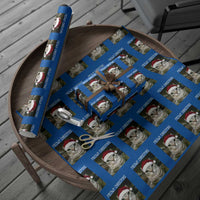 Meowy Christmas Wrapping Paper Roll Xmas Silly Staring Cat Meme Santa Hat - Wonder Print Shop