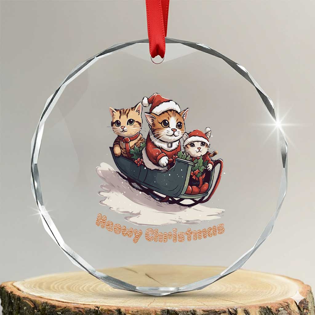 Meowy Xmas Cute Cat Sleigh Crystal Glass Ornament TS09