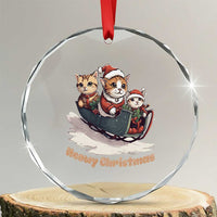 Meowy Xmas Cute Cat Sleigh Crystal Glass Ornament TS09
