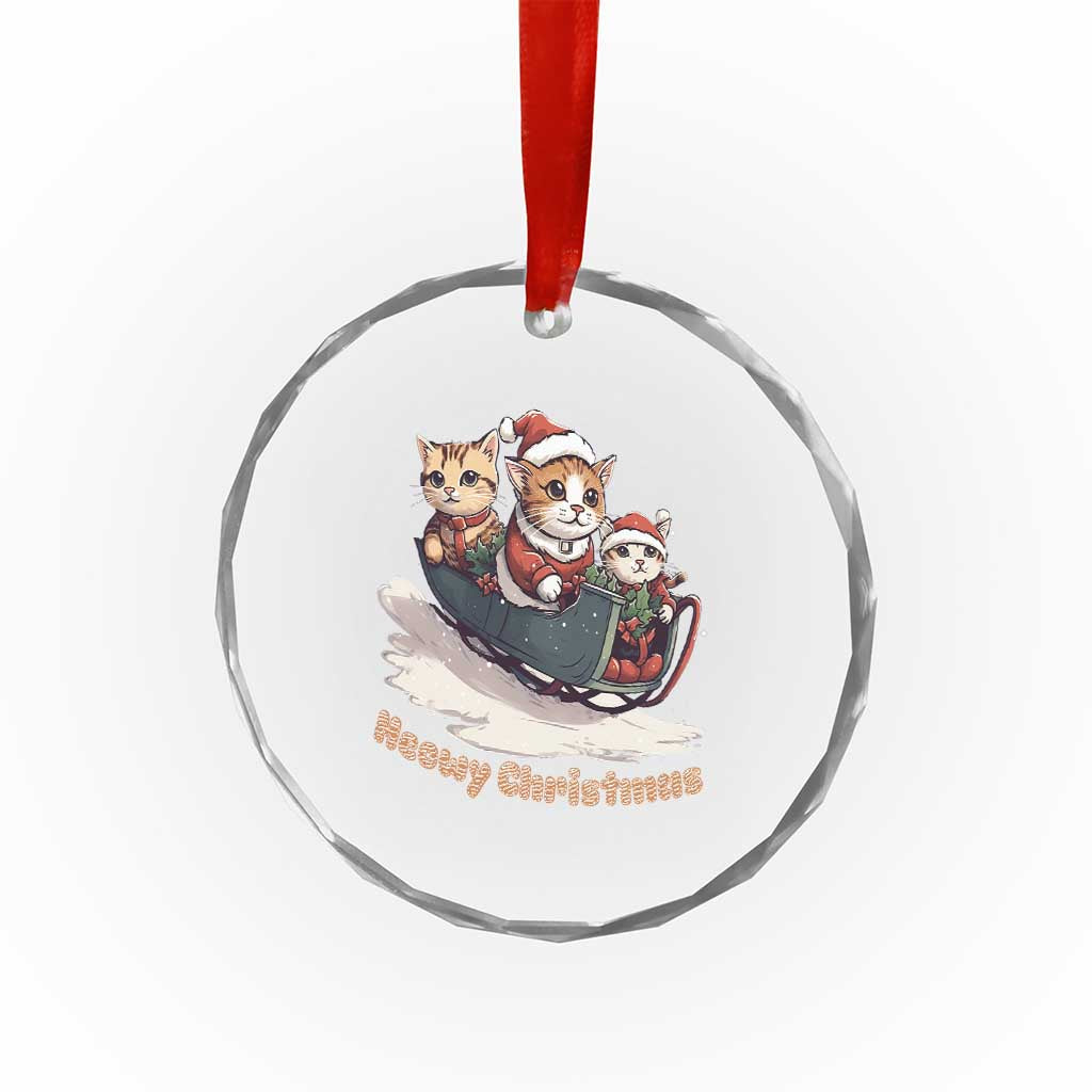 Meowy Xmas Cute Cat Sleigh Crystal Glass Ornament TS09