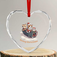 Meowy Xmas Cute Cat Sleigh Heart Crystal Glass Ornament - Wonder Print Shop