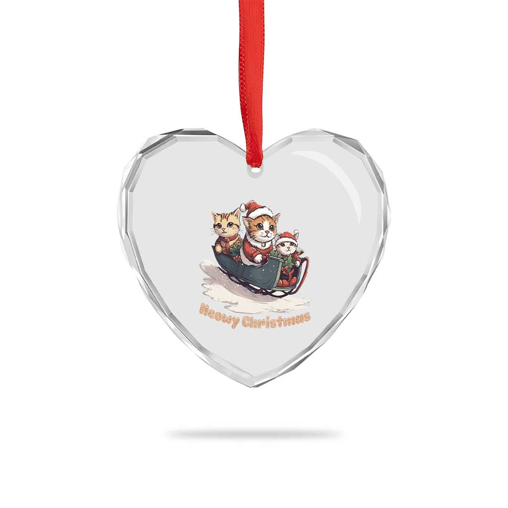 Meowy Xmas Cute Cat Sleigh Heart Crystal Glass Ornament - Wonder Print Shop