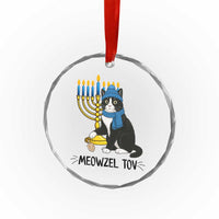 Meowzel Tov Crystal Glass Ornament Black Cat Playing Dreidel Menorah Hanukkah Gift - Wonder Print Shop