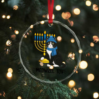 Meowzel Tov Crystal Glass Ornament Black Cat Playing Dreidel Menorah Hanukkah Gift - Wonder Print Shop