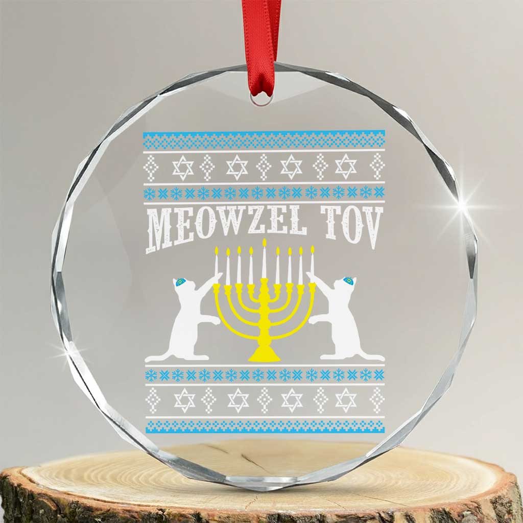 Meowzel Tov Crystal Glass Ornament Funny Hanukkah Cat Jewish Chanukah Menorah TS11