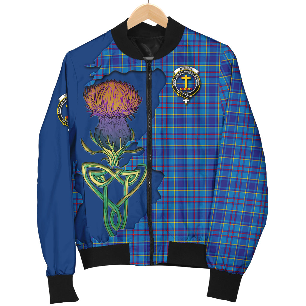 mercer-modern-tartan-family-crest-bomber-jacket-tartan-plaid-with-thistle-and-scotland-map-jacket