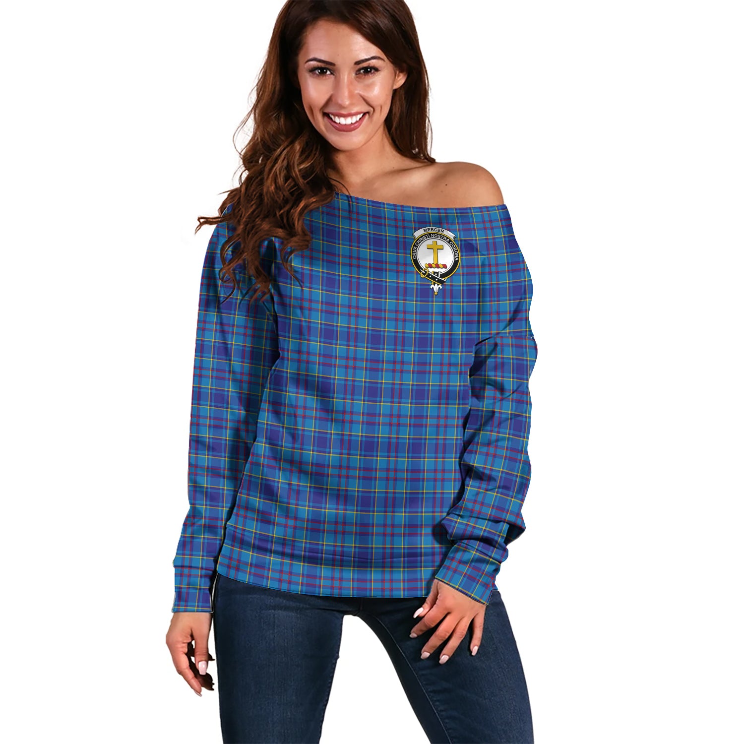 mercer-modern-clan-tartan-off-shoulder-sweater-family-crest-sweater-for-women