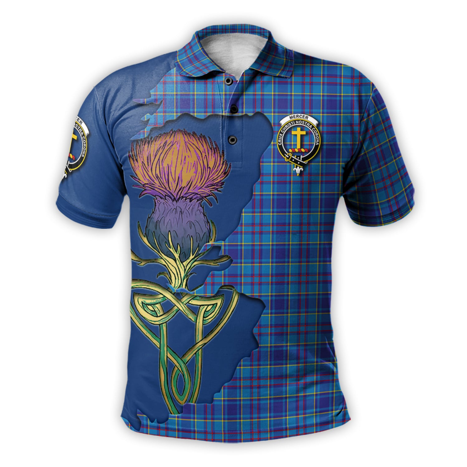 mercer-modern-tartan-family-crest-polo-shirt-tartan-plaid-with-thistle-and-scotland-map-polo-shirt