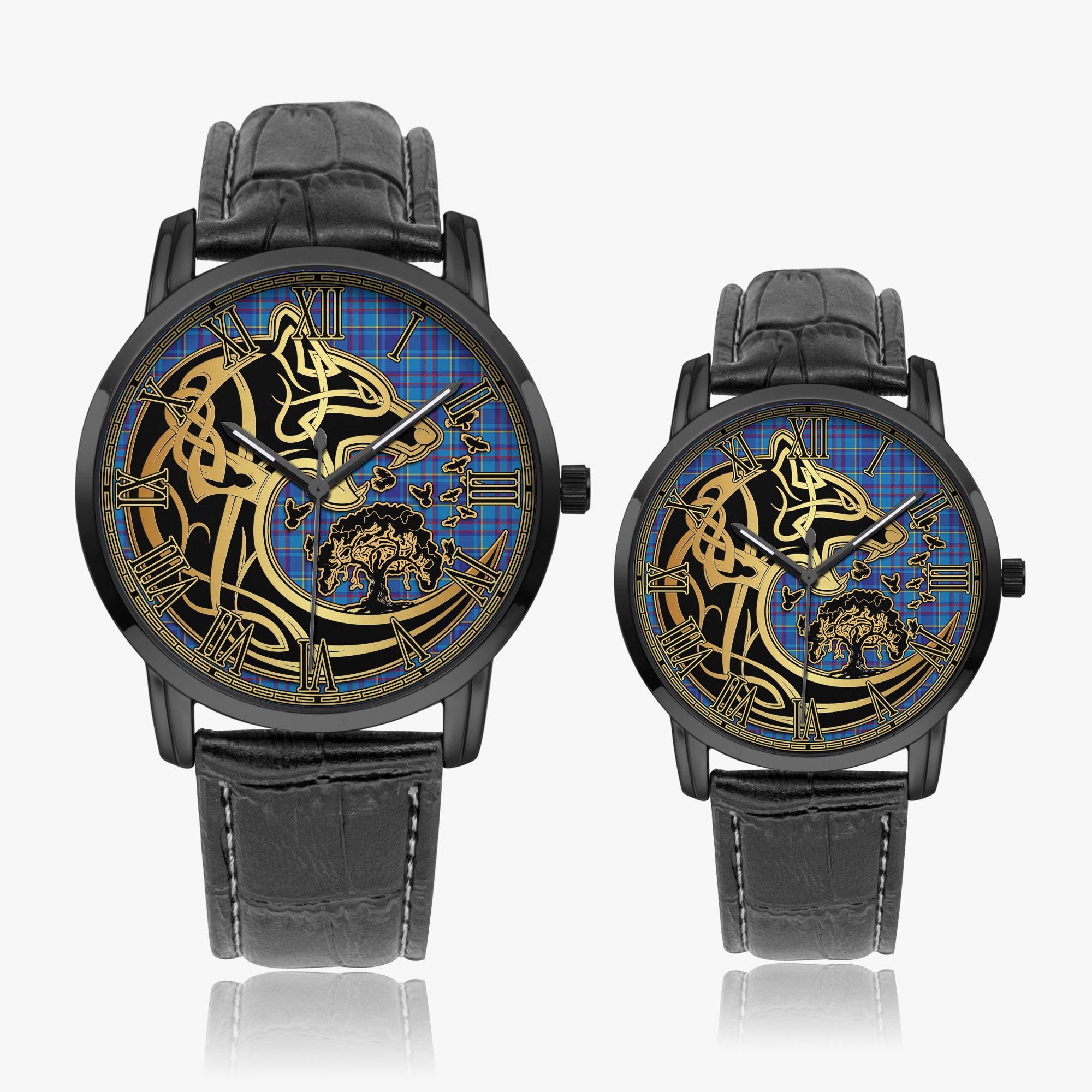 mercer-modern-tartan-watch-with-leather-trap-tartan-instafamous-quartz-leather-strap-watch-golden-celtic-wolf-style