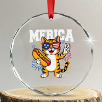 Merica Cat Crystal Glass Ornament Funny 4th of July Hot Dog and Fireworks Patriotic USA Flag TS02