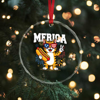Merica Cat Crystal Glass Ornament Funny 4th of July Hot Dog and Fireworks Patriotic USA Flag TS02