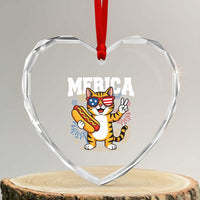 Merica Cat Heart Crystal Glass Ornament Funny 4th of July Hot Dog and Fireworks Patriotic USA Flag - Wonder Print Shop