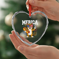 Merica Cat Heart Crystal Glass Ornament Funny 4th of July Hot Dog and Fireworks Patriotic USA Flag - Wonder Print Shop