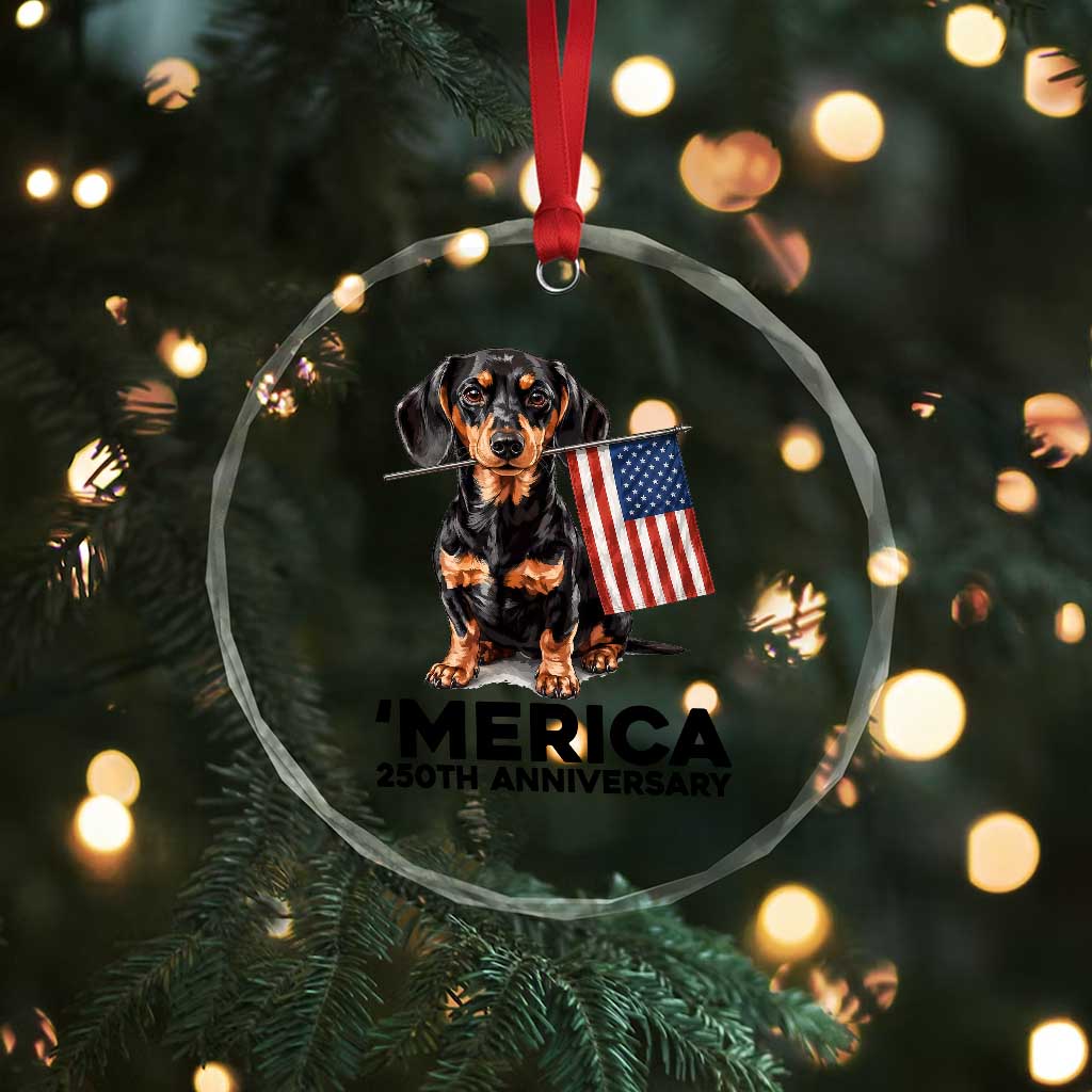 Merica Dachshund Lover Crystal Glass Ornament 250th Anniversary Gift