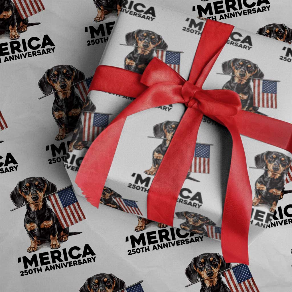 Merica Dachshund Lover Wrapping Paper Roll 250th Anniversary Gift