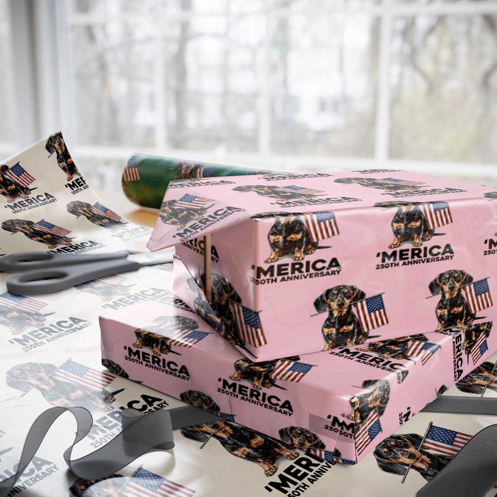 Merica Dachshund Lover Wrapping Paper Roll 250th Anniversary Gift