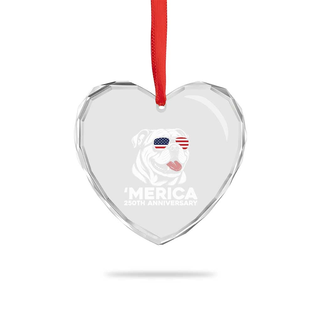 Merica English Bulldog Lover Heart Crystal Glass Ornament 250th Anniversary Gift