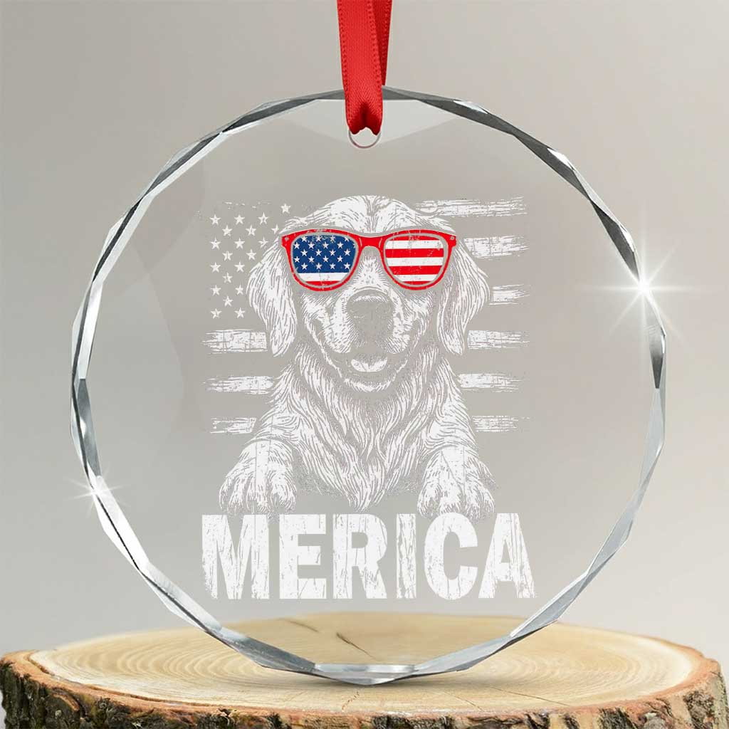 Merica Golden Retriever Crystal Glass Ornament Patriotic Dog US Flag 4th Of July - Wonder Print Shop