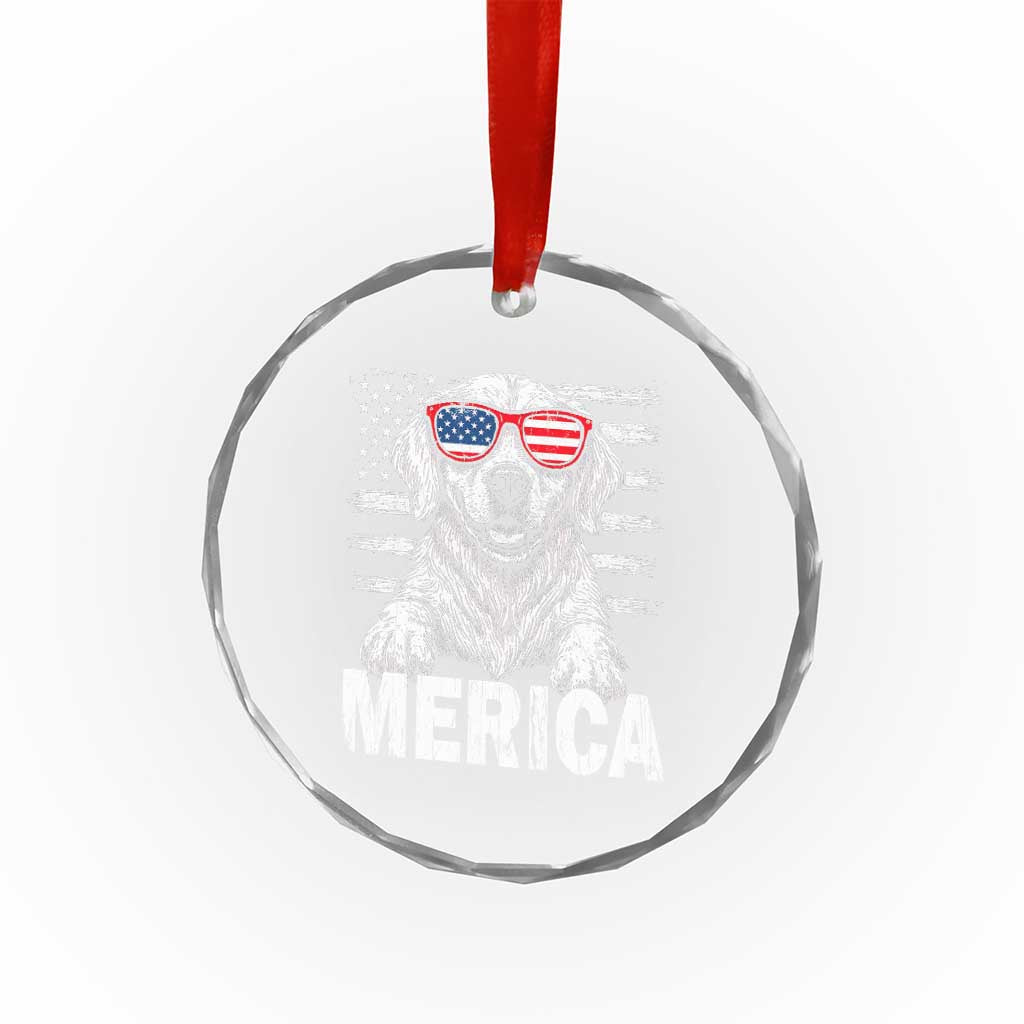 Merica Golden Retriever Crystal Glass Ornament Patriotic Dog US Flag 4th Of July TS02