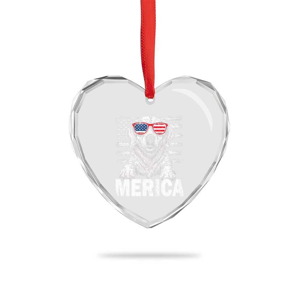 Merica Golden Retriever Heart Crystal Glass Ornament Patriotic Dog US Flag 4th Of July - Wonder Print Shop