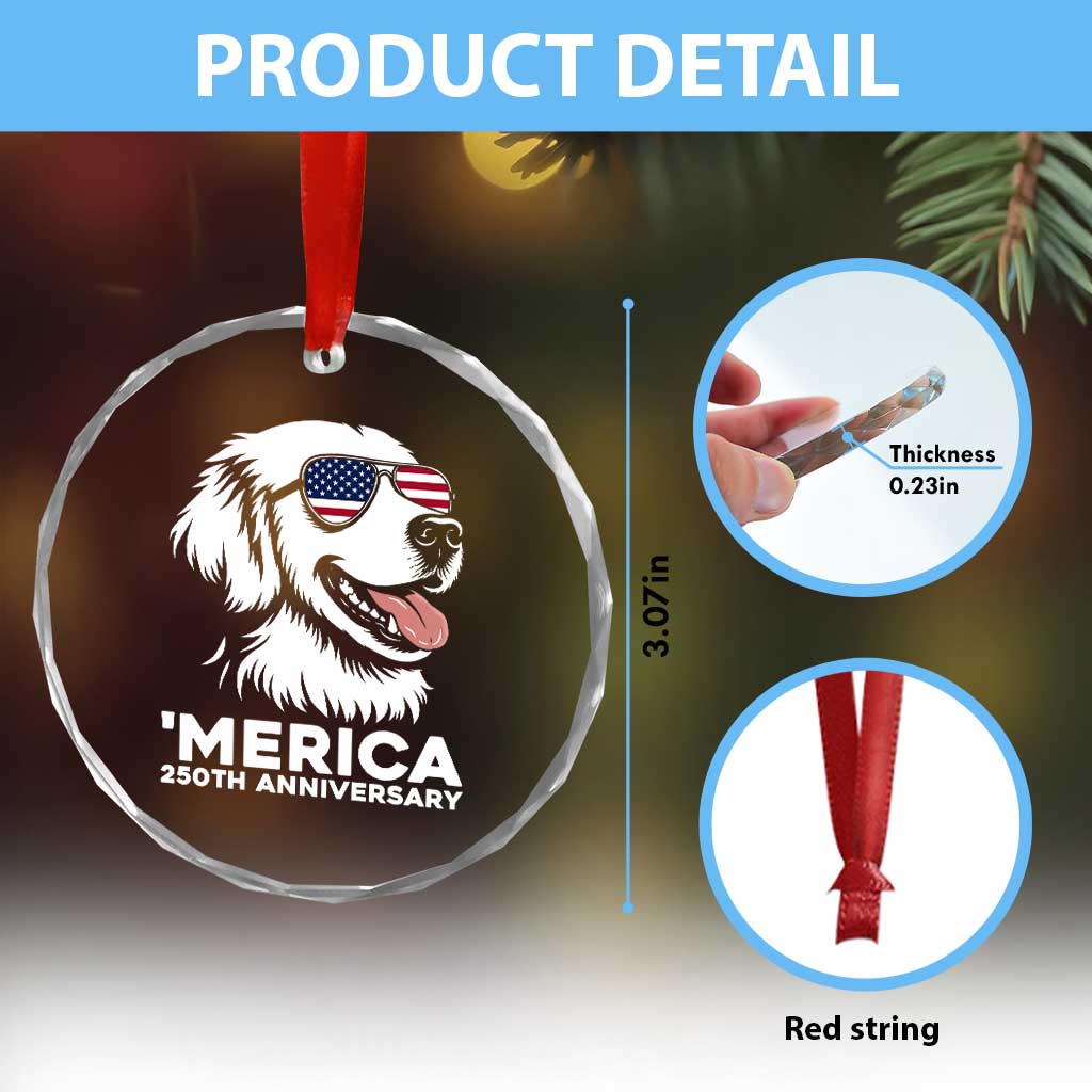 Merica Golden Retriever Lover Crystal Glass Ornament 250th Anniversary Gift