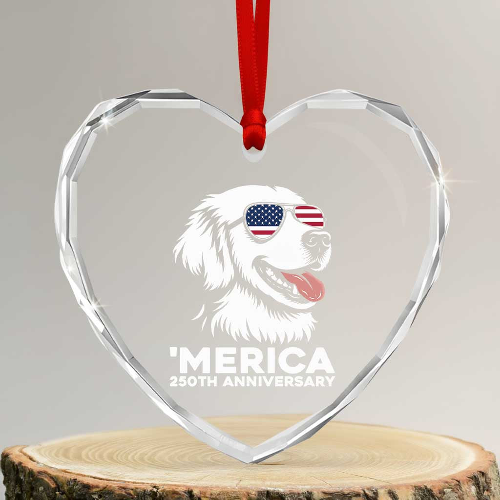 Merica Golden Retriever Lover Heart Crystal Glass Ornament 250th Anniversary Gift