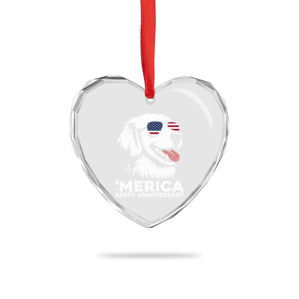 Merica Golden Retriever Lover Heart Crystal Glass Ornament 250th Anniversary Gift