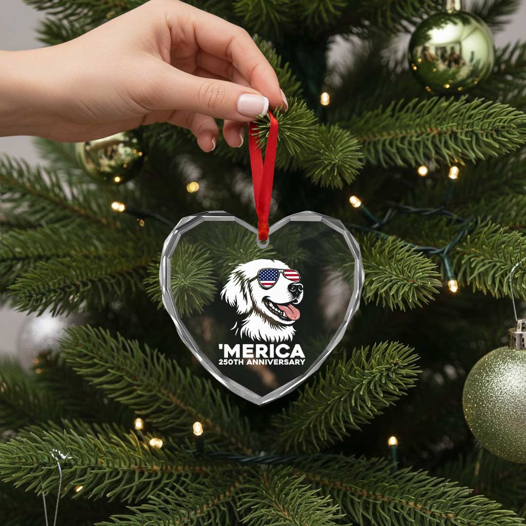 Merica Golden Retriever Lover Heart Crystal Glass Ornament 250th Anniversary Gift