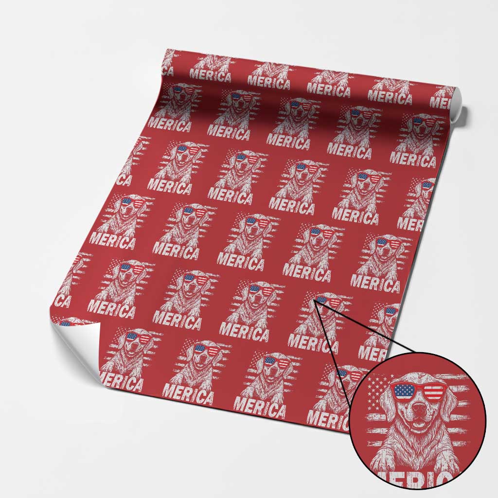 Merica Golden Retriever Wrapping Paper Roll Patriotic Dog US Flag 4th Of July - Wonder Print Shop