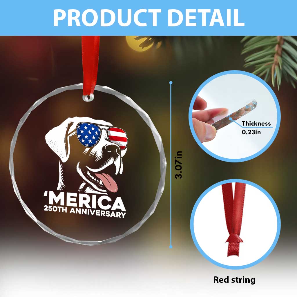 Merica Labrador Retriever Lover Crystal Glass Ornament 250th Anniversary Gift
