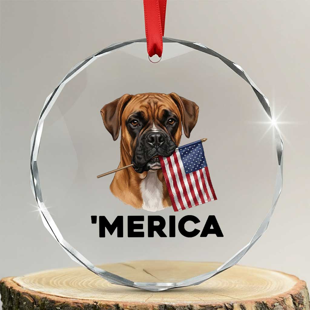 Merica Patriotic Boxer Mom Dad Gift Crystal Glass Ornament Merica 4th Of July