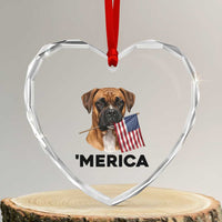 Merica Patriotic Boxer Mom Dad Gift Heart Crystal Glass Ornament Merica 4th Of July