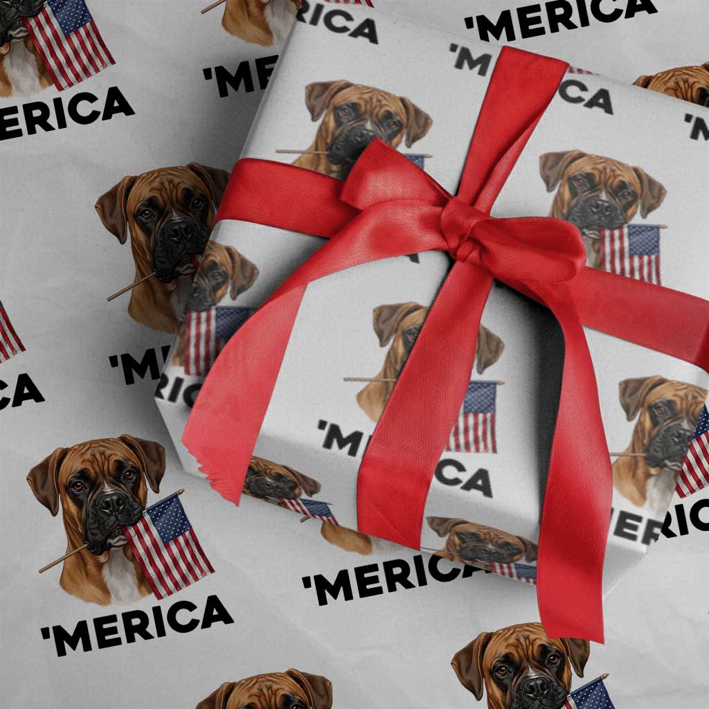 Merica Patriotic Boxer Mom Dad Gift Wrapping Paper Roll Merica 4th Of July