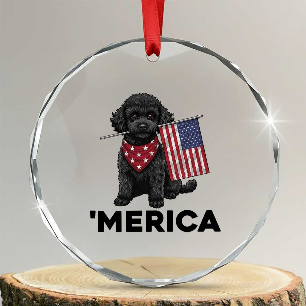 Merica Poodle Dog Lover Gift Crystal Glass Ornament Patriotic 4th Of July