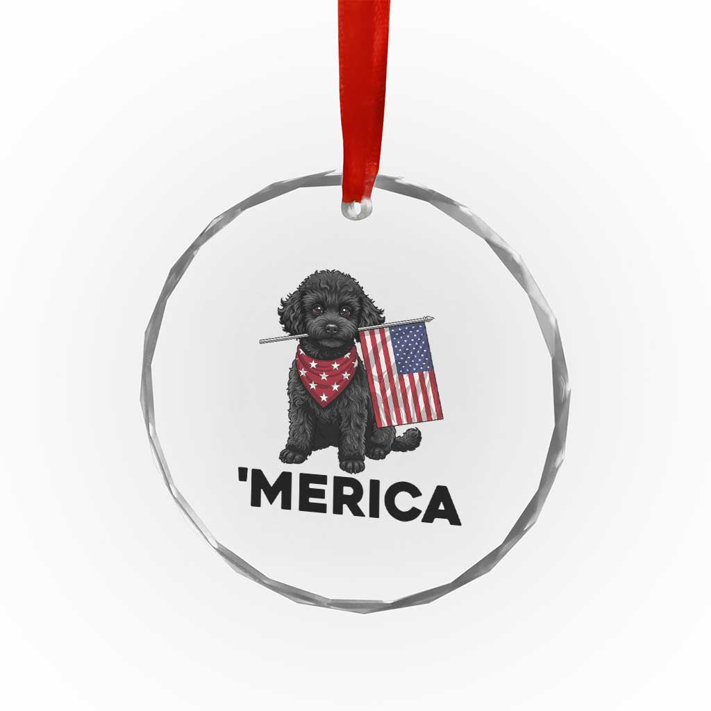 Merica Poodle Dog Lover Gift Crystal Glass Ornament Patriotic 4th Of July