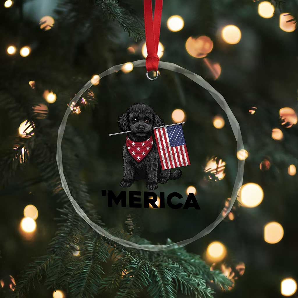 Merica Poodle Dog Lover Gift Crystal Glass Ornament Patriotic 4th Of July