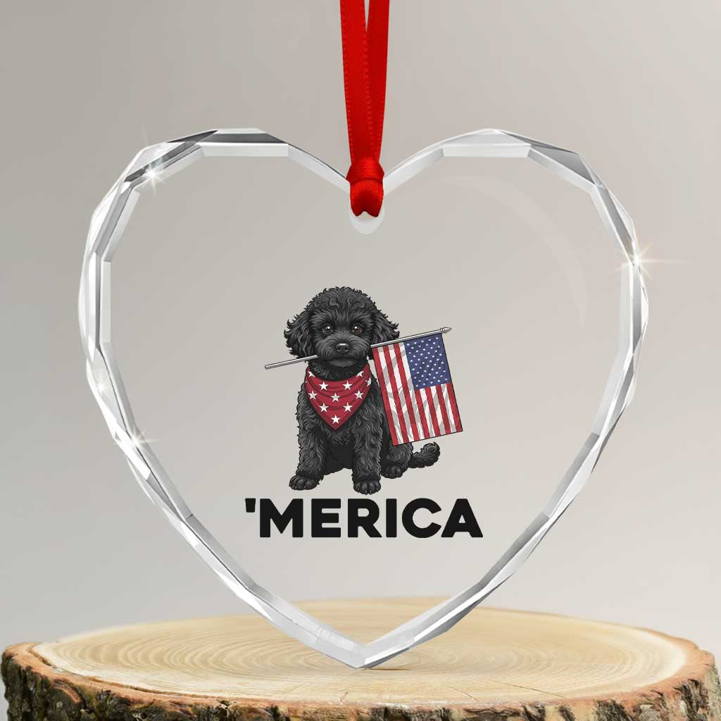 Merica Poodle Dog Lover Gift Heart Crystal Glass Ornament Patriotic 4th Of July