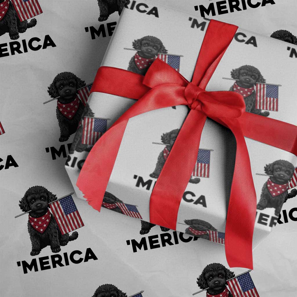 Merica Poodle Dog Lover Gift Wrapping Paper Roll Patriotic 4th Of July
